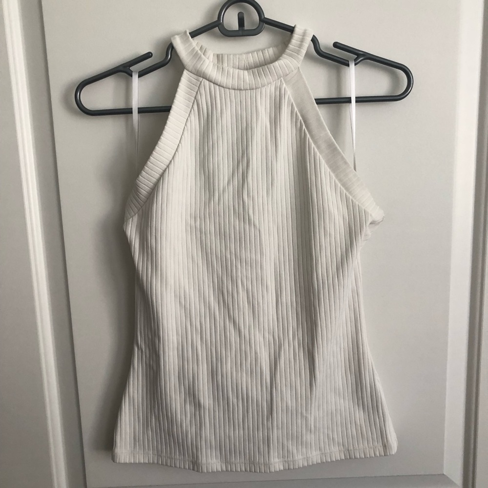 Bebe White ribbed halter top
